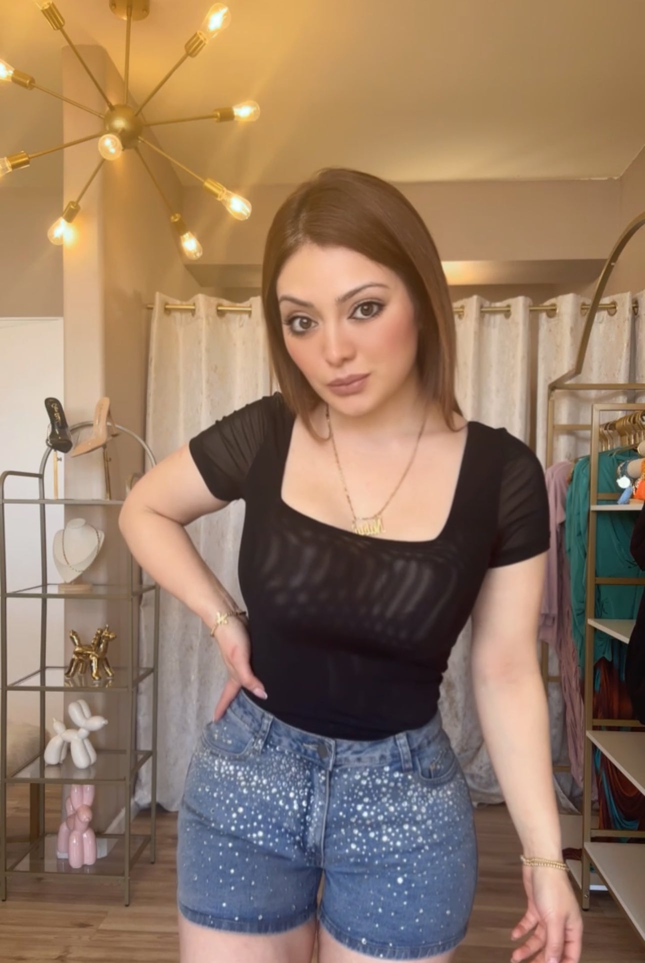 Dark Rhinestone Shorts