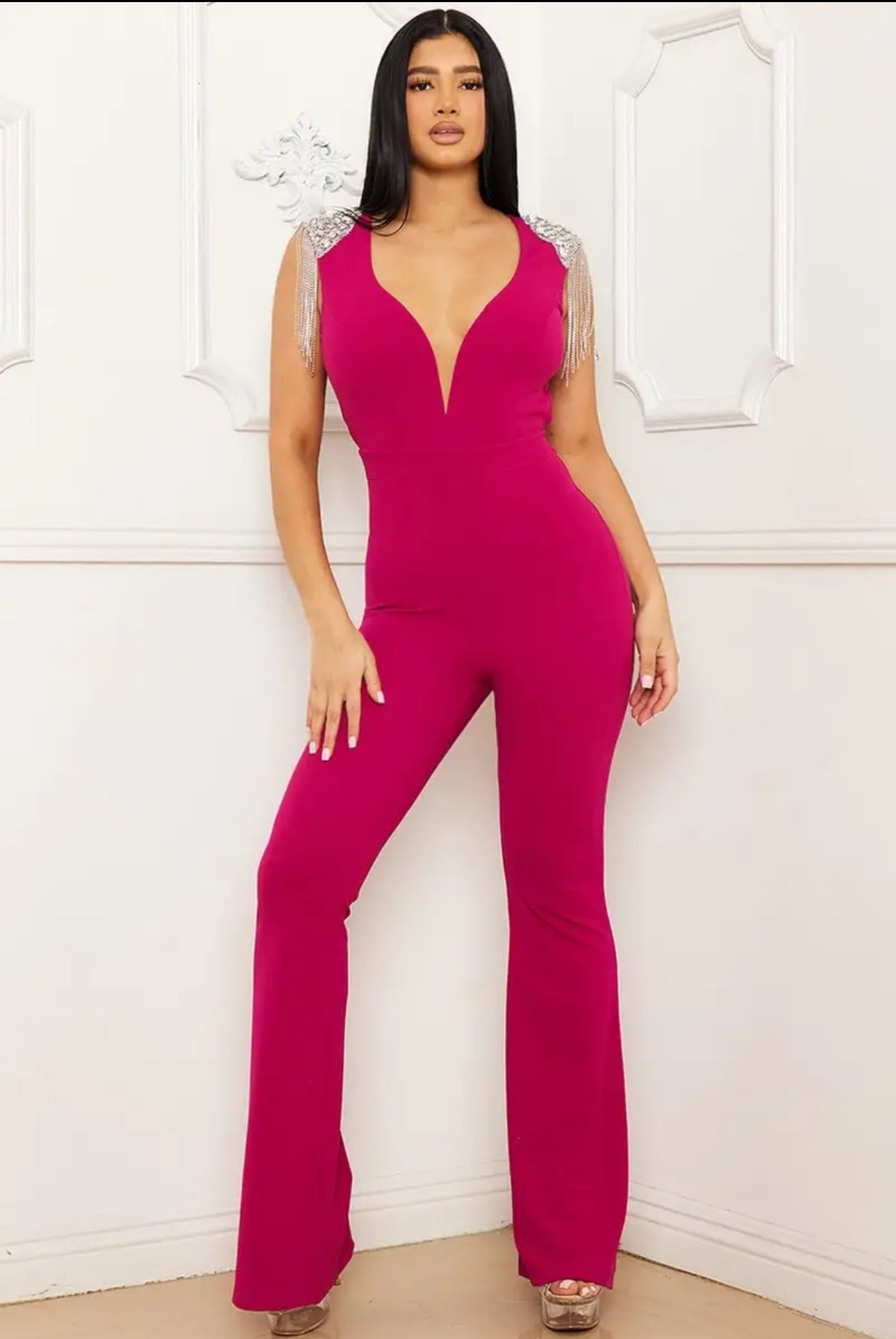 🌸MAGENTA RHINESTONE ON SHOULDER JUMPSUIT🌸