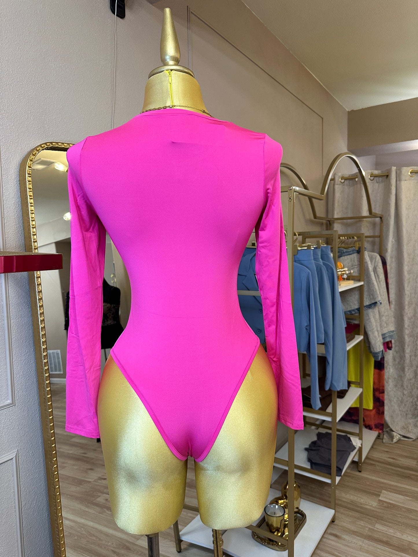 Long sleeve hot pink bodysuit