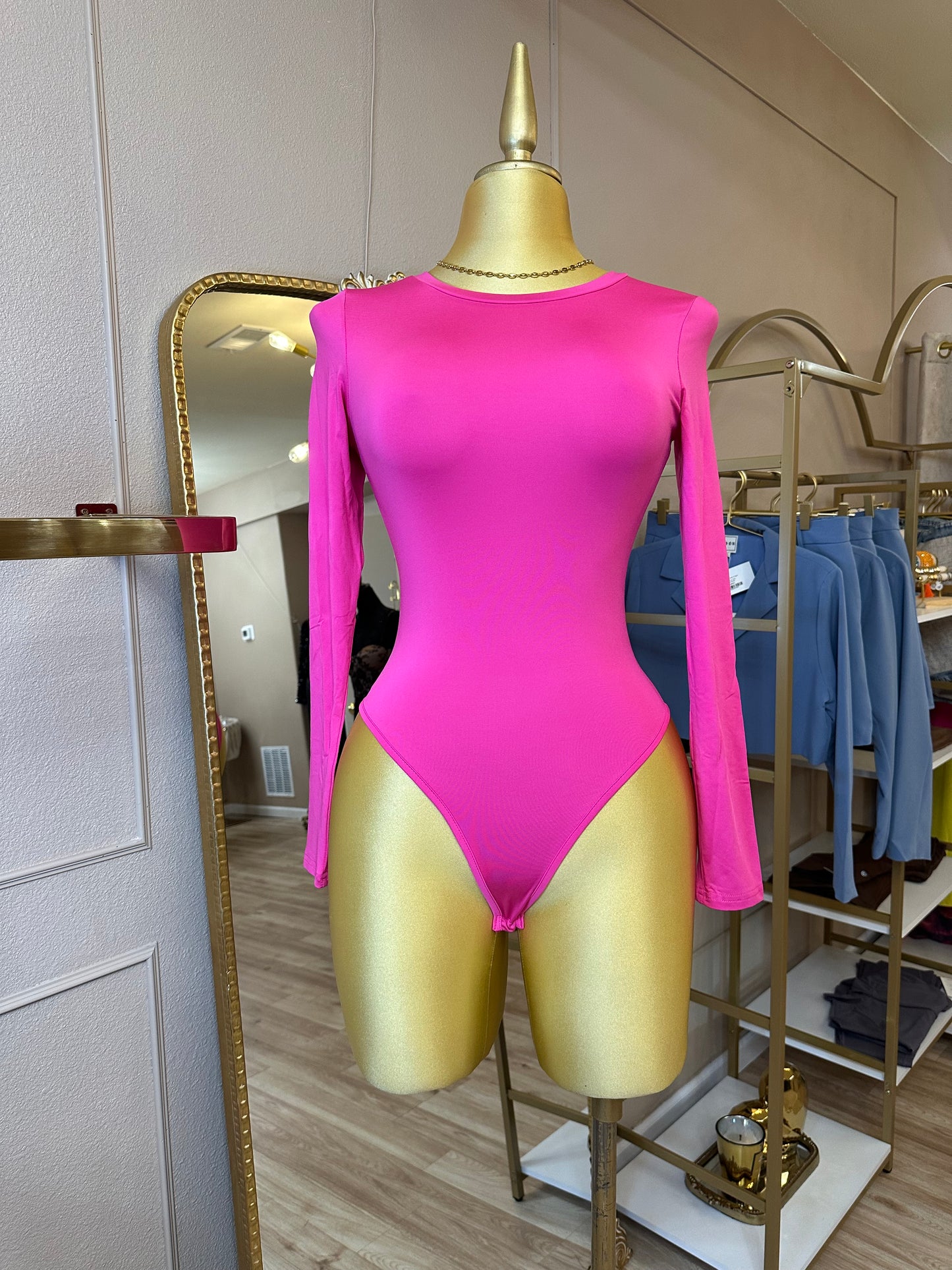 Long sleeve hot pink bodysuit